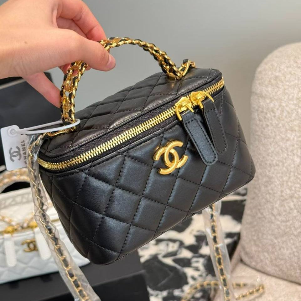 Chanel Quilted Vanity Case with Gold Tone Hardware