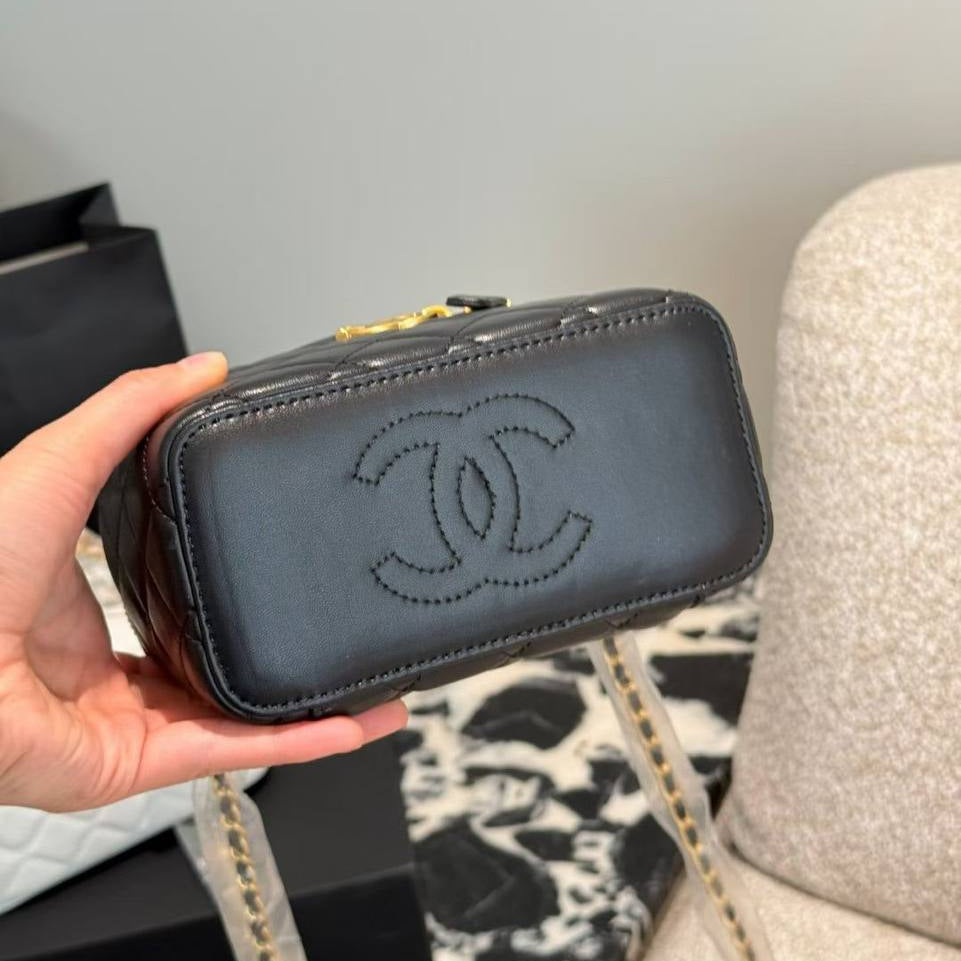 Chanel Quilted Vanity Case with Gold Tone Hardware