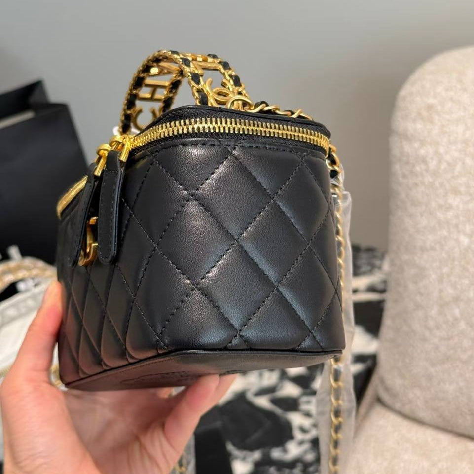 Chanel Quilted Vanity Case with Gold Tone Hardware