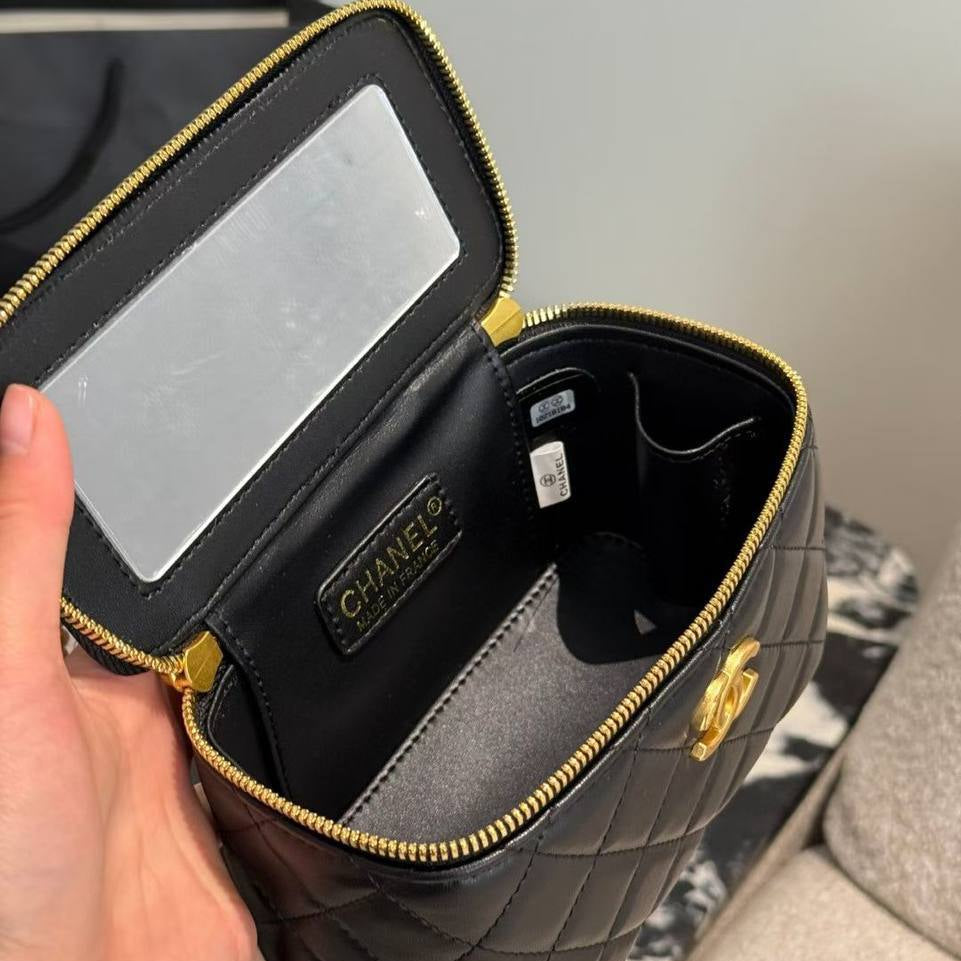 Chanel Quilted Vanity Case with Gold Tone Hardware