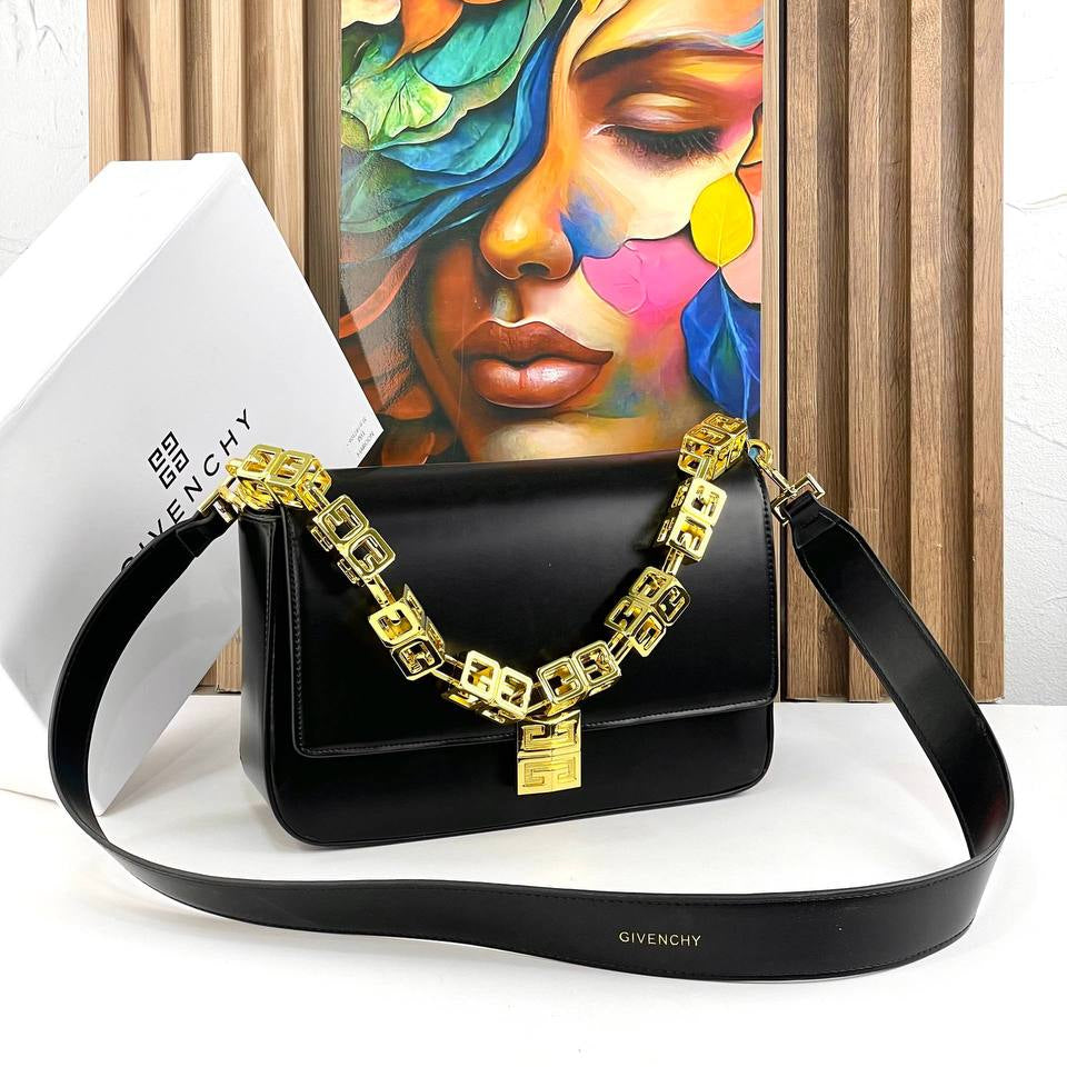 Elegant Shoulder Bag with Decorative Gold Tone Chain Detail