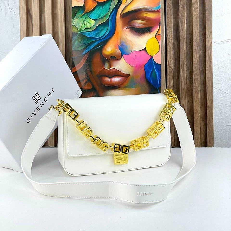 Elegant Shoulder Bag with Decorative Gold Tone Chain Detail