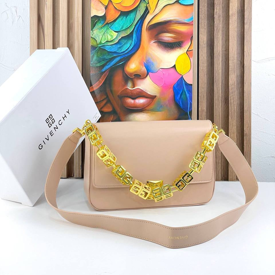 Elegant Shoulder Bag with Decorative Gold Tone Chain Detail