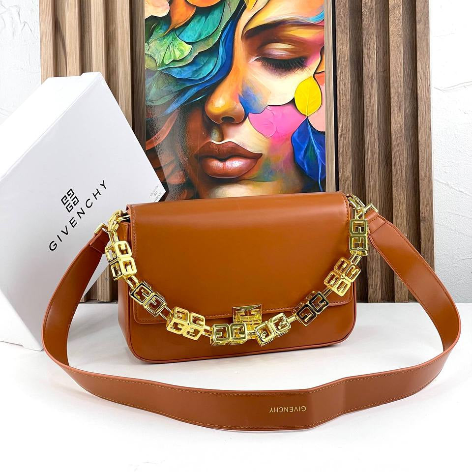 Elegant Shoulder Bag with Decorative Gold Tone Chain Detail