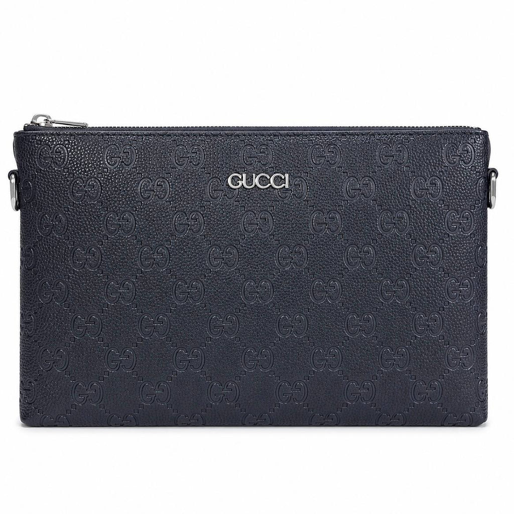 Gucci Black Leather Embossed GG Monogram Clutch Bag