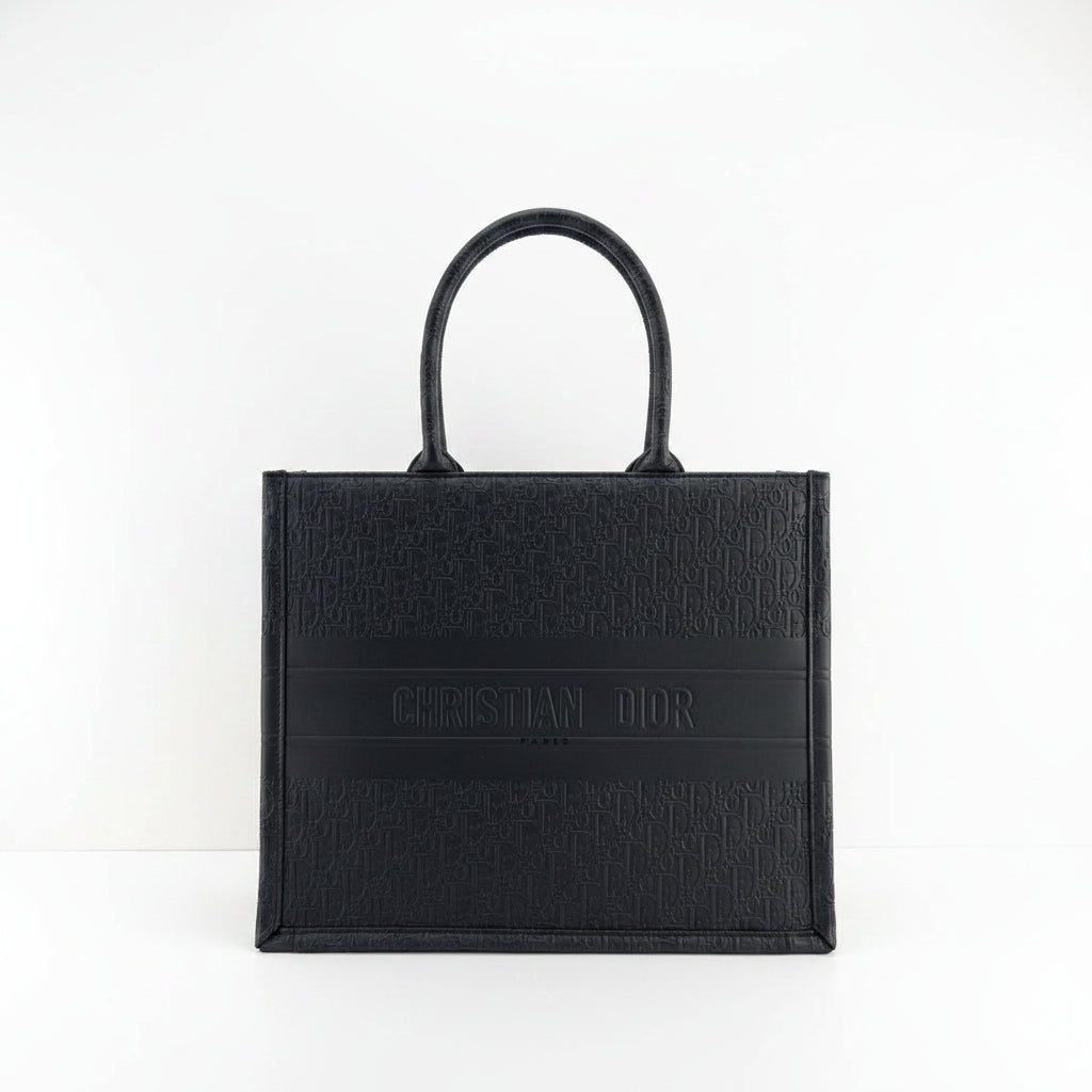 Christian Dior Embossed Black Signature Tote Bag