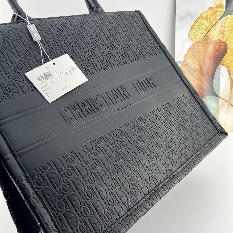 Christian Dior Embossed Black Signature Tote Bag