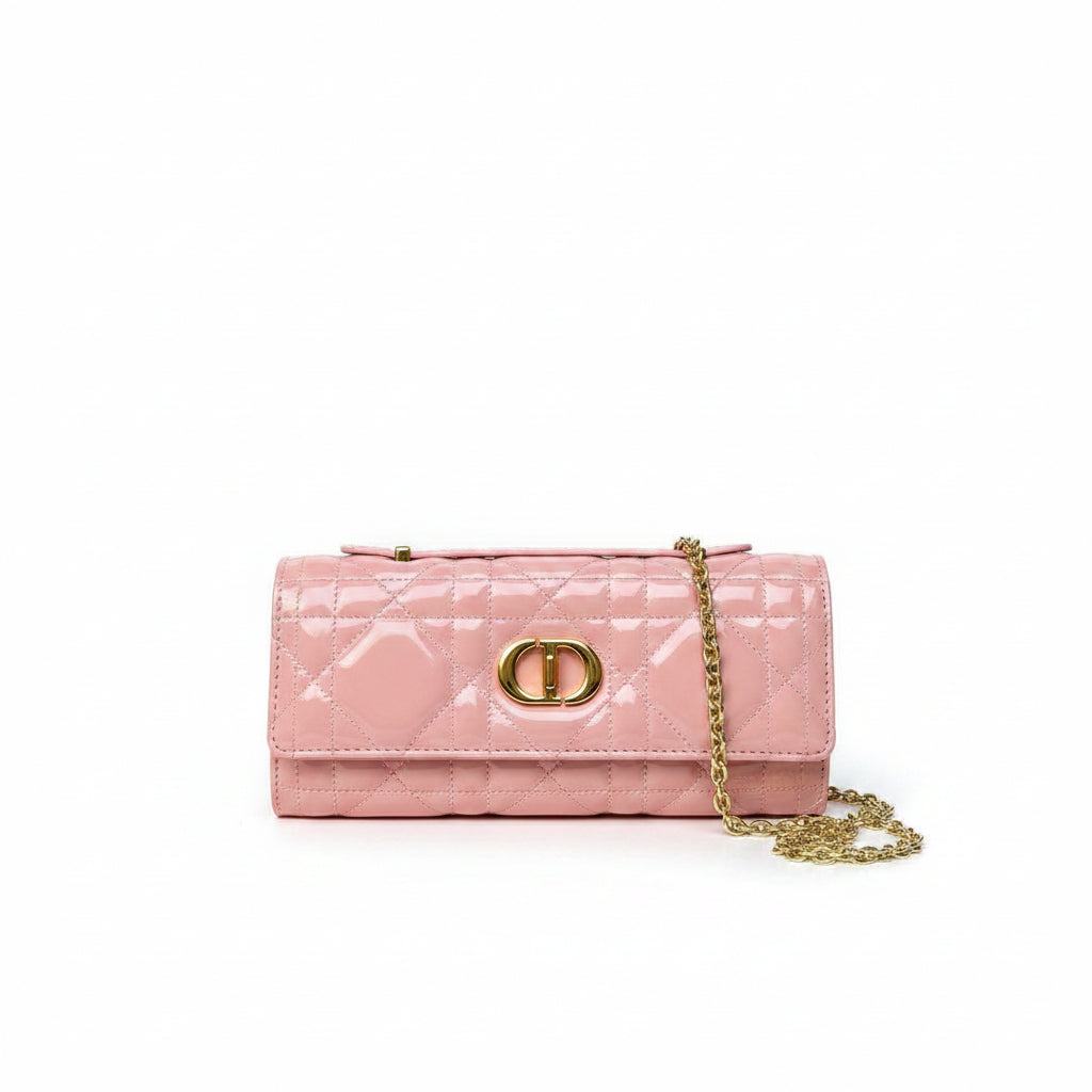 Dior Quilted Patent Leather Chain Bag with Gold Hardware