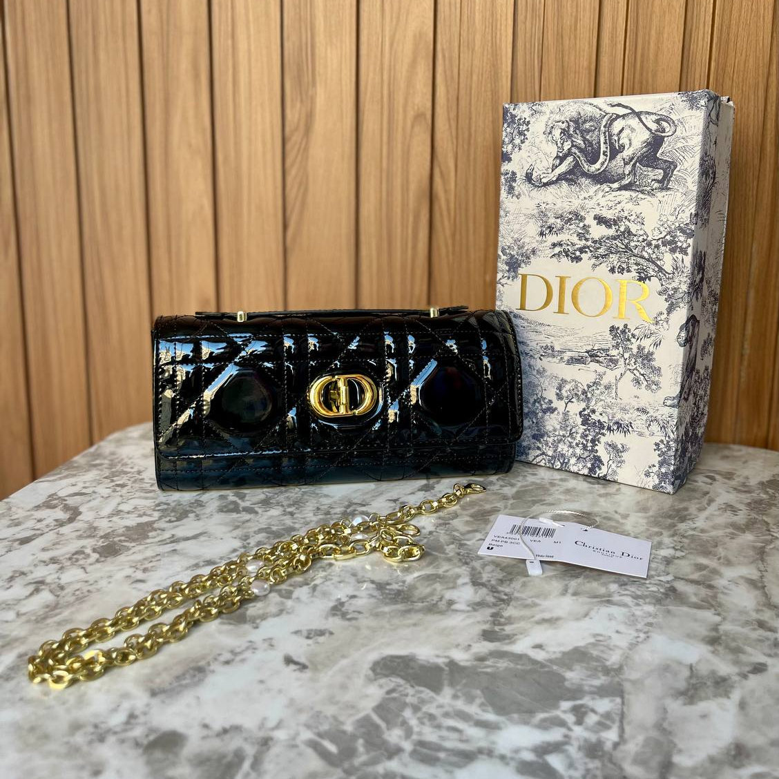 Dior Quilted Patent Leather Chain Bag with Gold Hardware