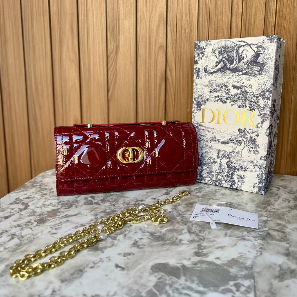 Dior Quilted Patent Leather Chain Bag with Gold Hardware
