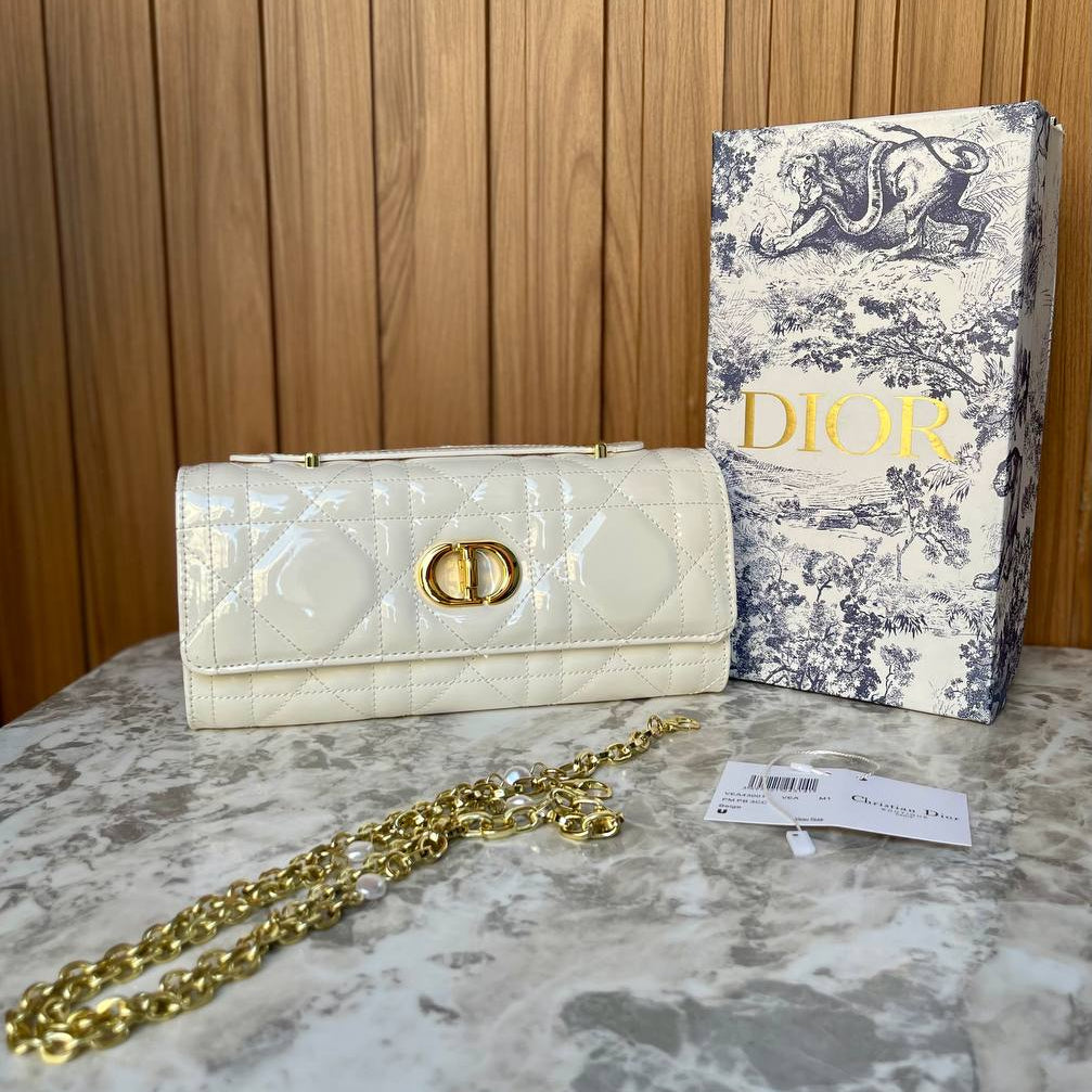 Dior Quilted Patent Leather Chain Bag with Gold Hardware