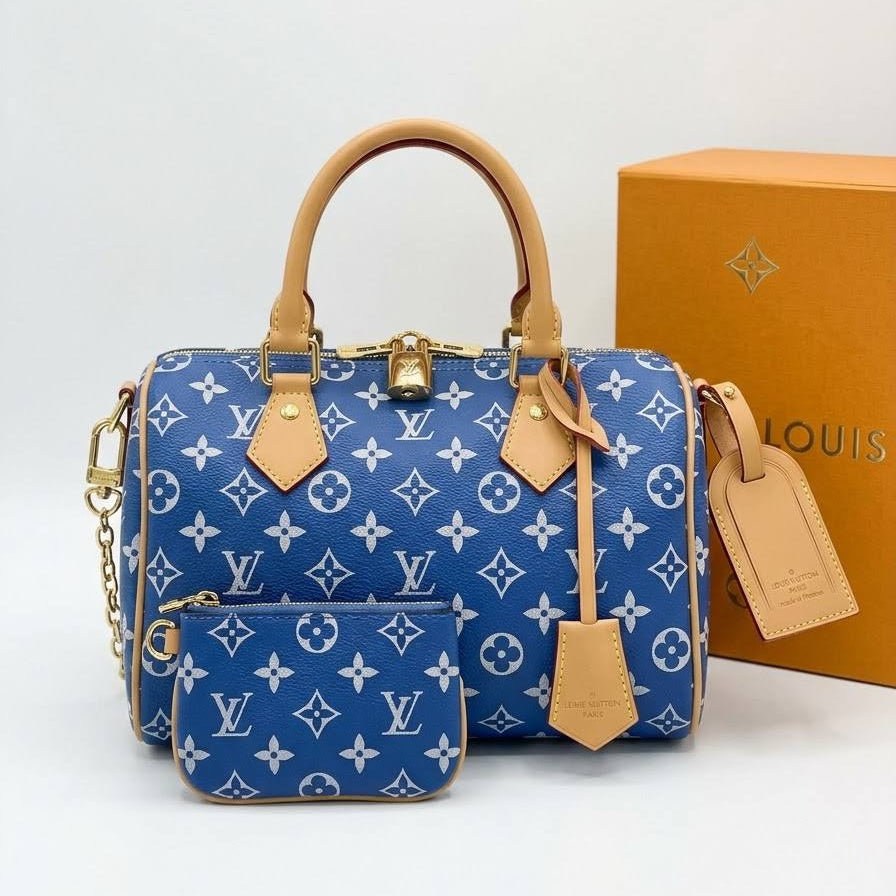 Louis Vuitton Monogram Blue Handbag with Matching Coin Purse