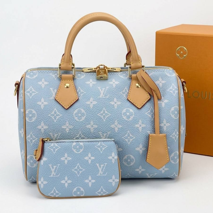 Louis Vuitton Monogram Blue Handbag with Matching Coin Purse