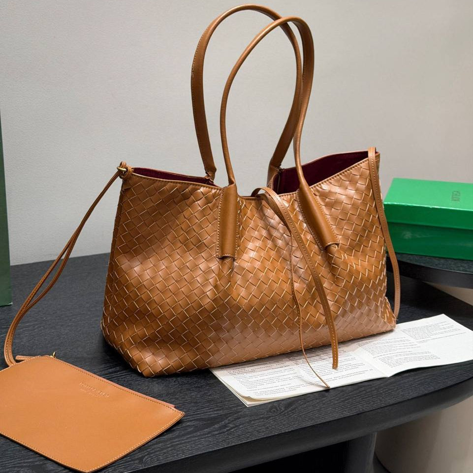 Bottega Veneta Style Woven Leather Tote with Interior Pouch