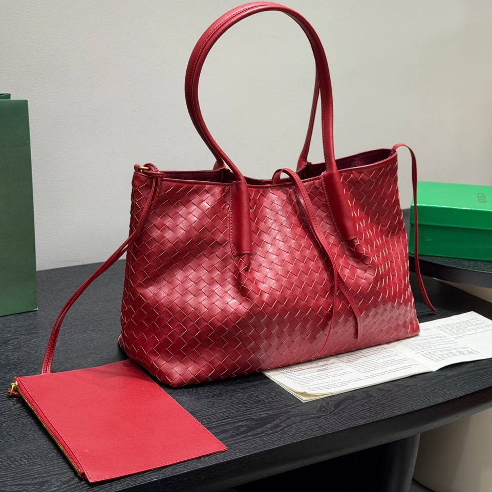 Bottega Veneta Style Woven Leather Tote with Interior Pouch