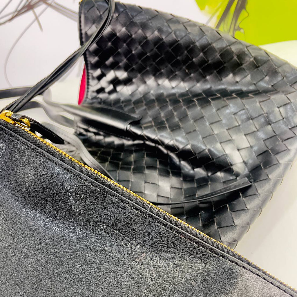Bottega Veneta Style Woven Leather Tote with Interior Pouch