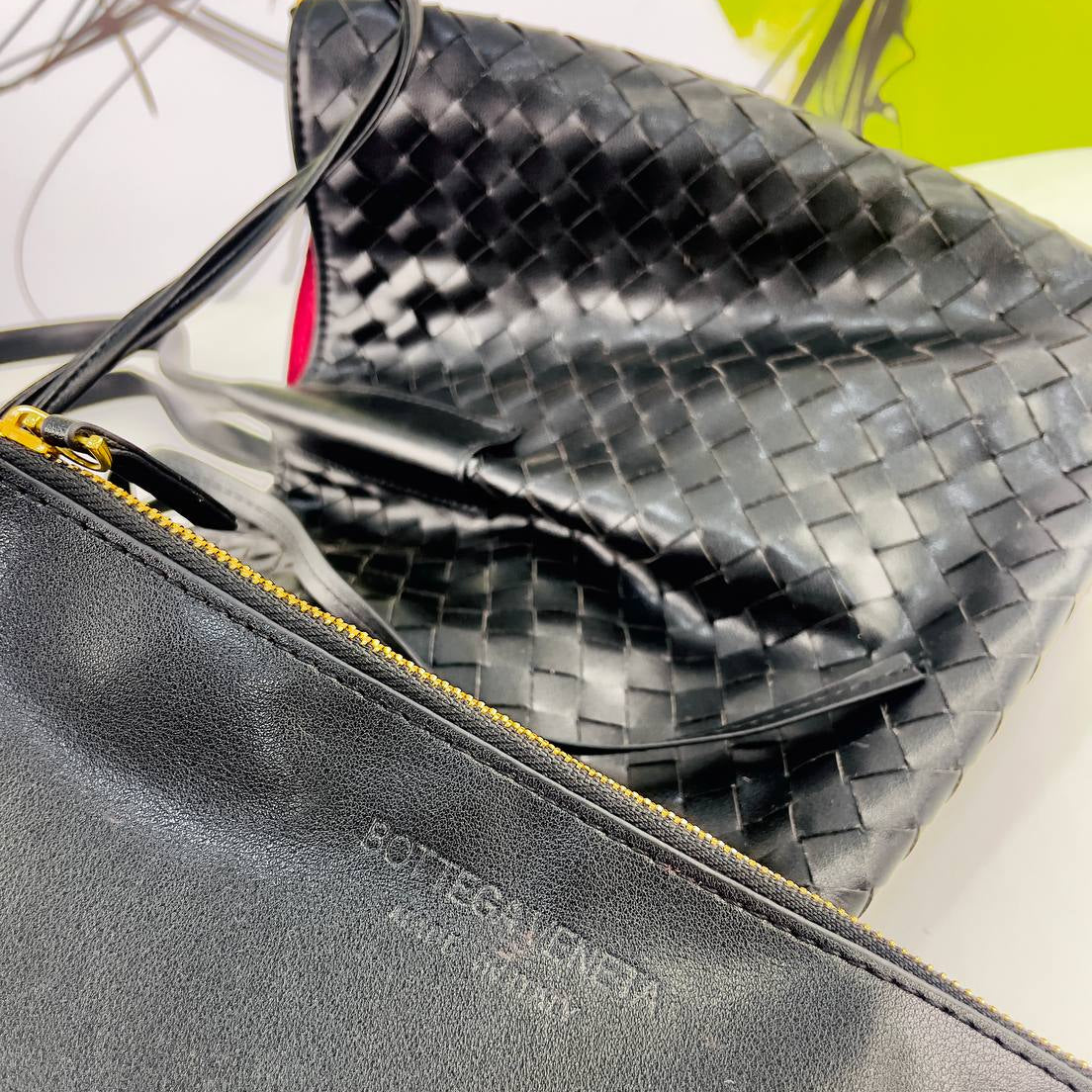 Bottega Veneta Style Woven Leather Tote with Interior Pouch