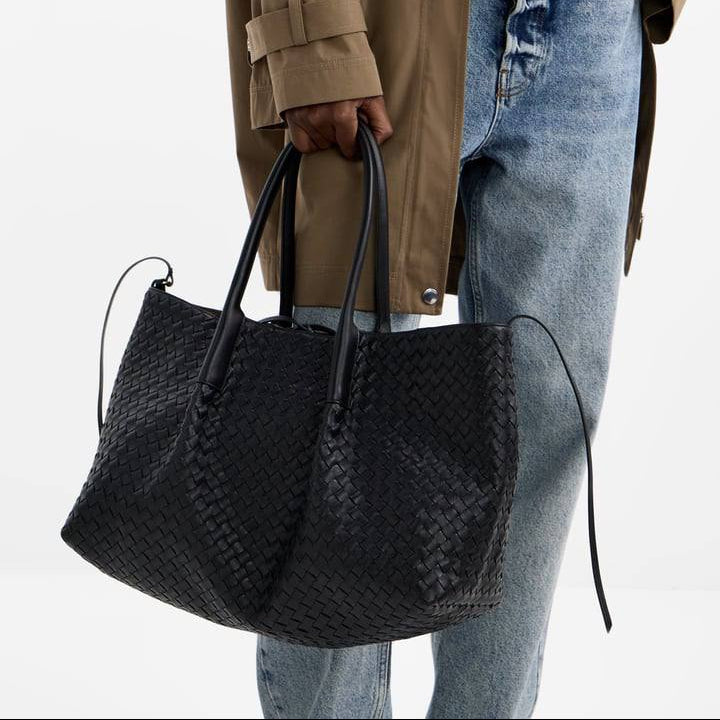 Bottega Veneta Style Woven Leather Tote with Interior Pouch