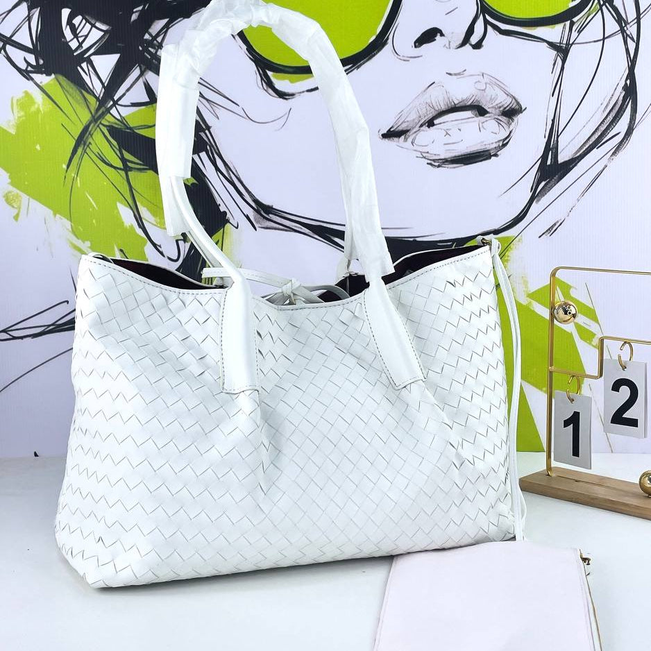 Bottega Veneta Style Woven Leather Tote with Interior Pouch
