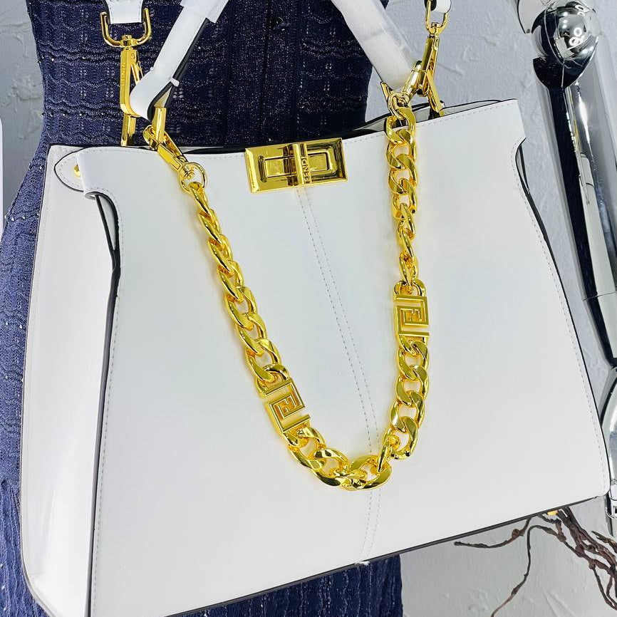 Elegant Fendi Style Handbag with Gold-Tone Chain Detail