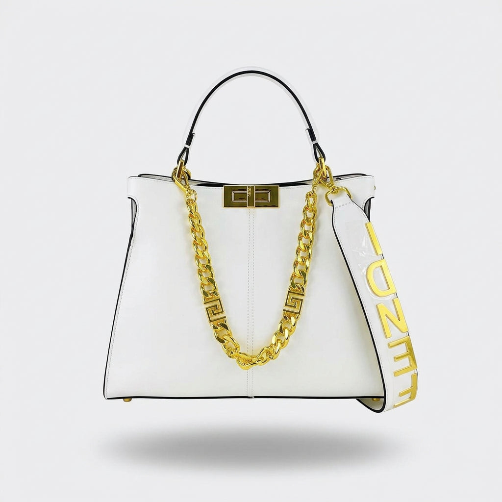 Elegant Fendi Style Handbag with Gold-Tone Chain Detail