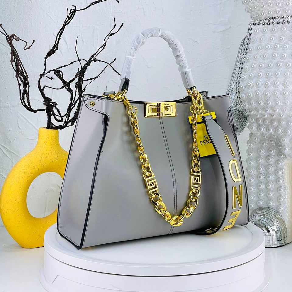 Elegant Fendi Style Handbag with Gold-Tone Chain Detail
