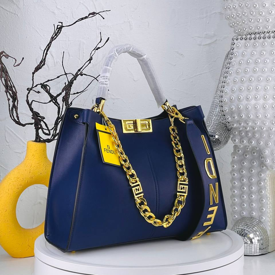 Elegant Fendi Style Handbag with Gold-Tone Chain Detail