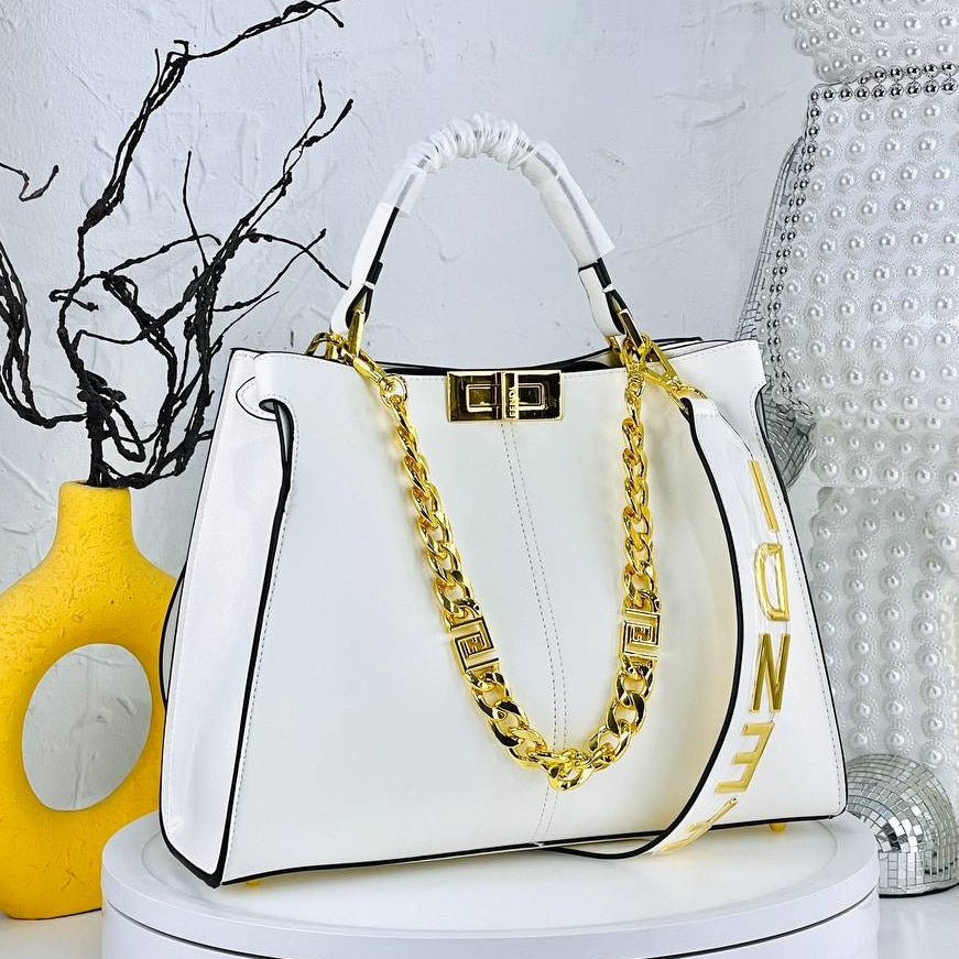 Elegant Fendi Style Handbag with Gold-Tone Chain Detail