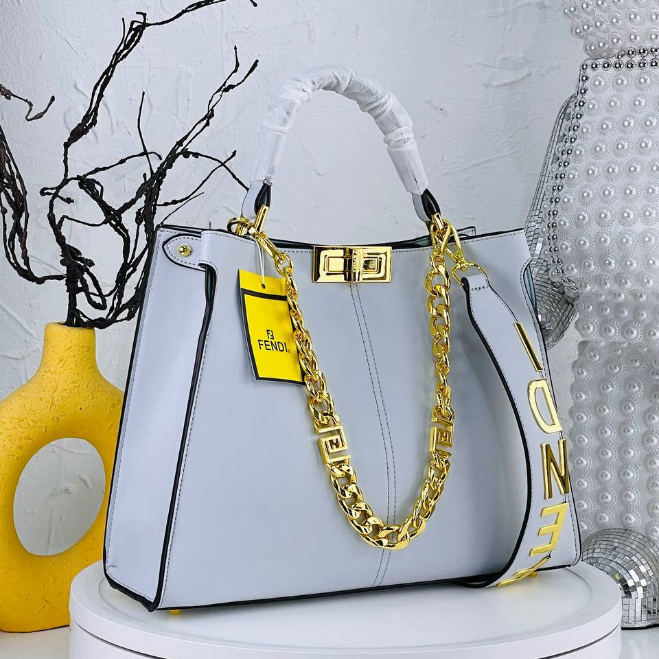 Elegant Fendi Style Handbag with Gold-Tone Chain Detail