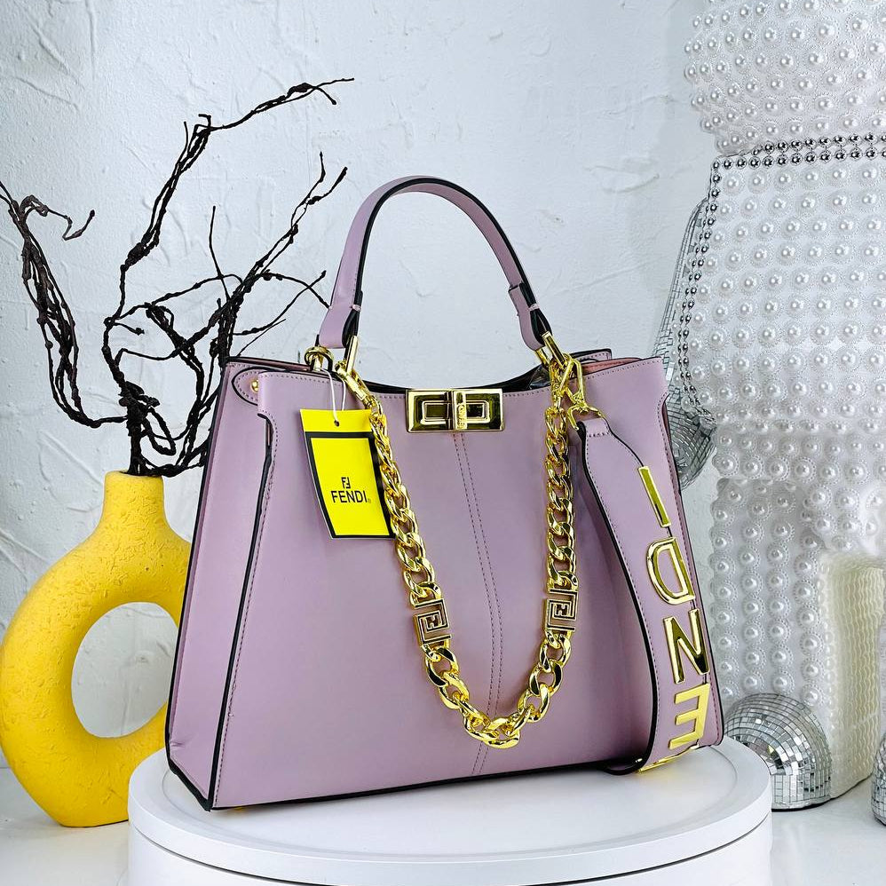 Elegant Fendi Style Handbag with Gold-Tone Chain Detail