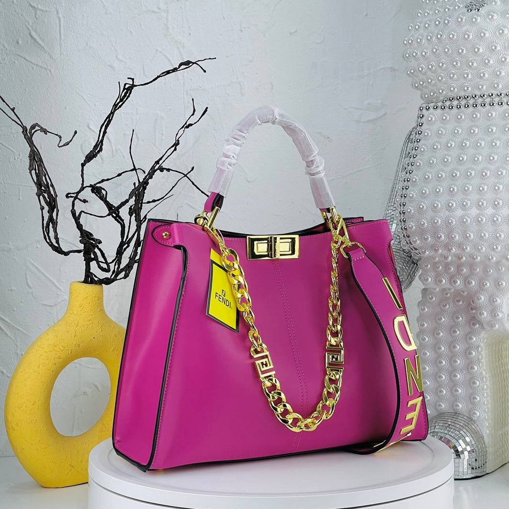 Elegant Fendi Style Handbag with Gold-Tone Chain Detail