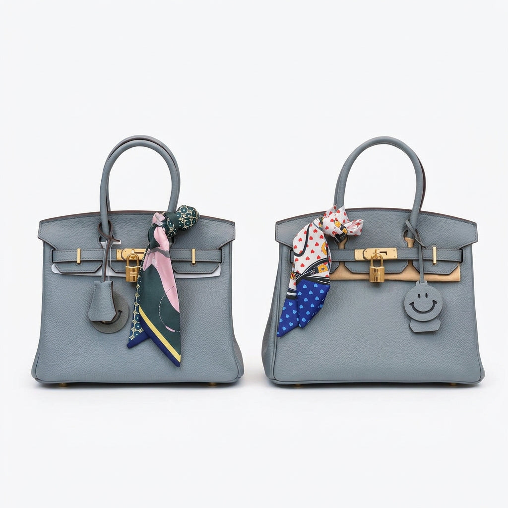 Blue Natural Leather Structured Handbag