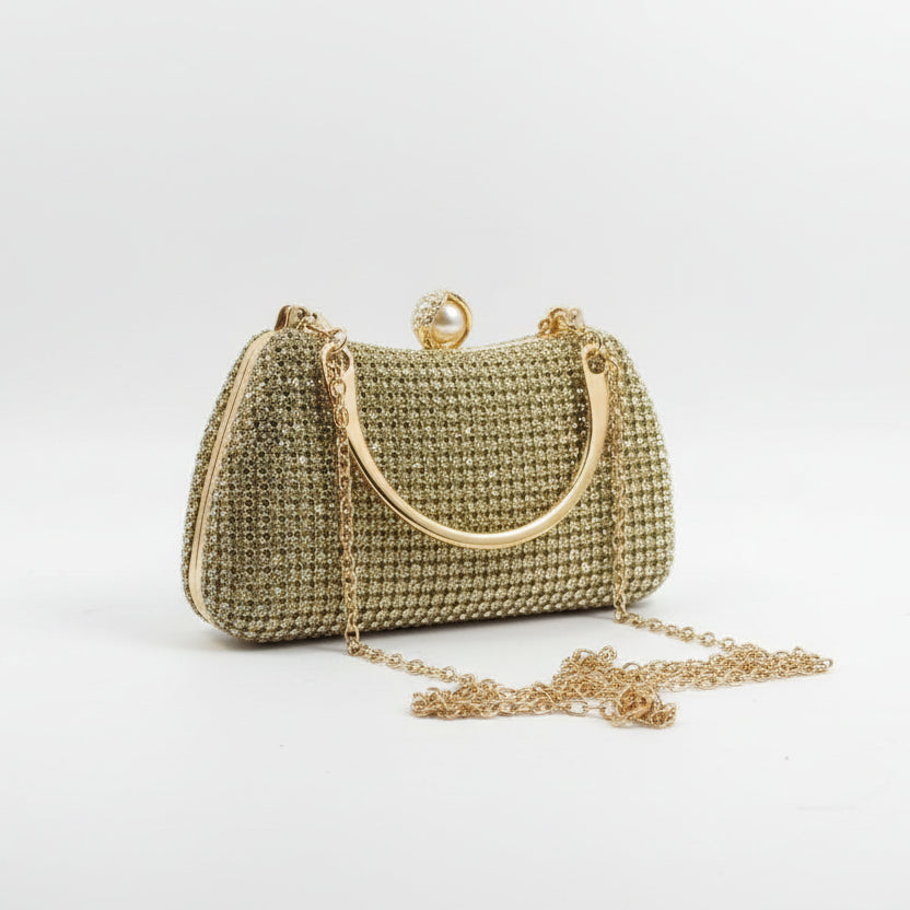 Luxury Gold and silver Rhinestone Evening Clutch with Pearl Clasp 👛✨⭐