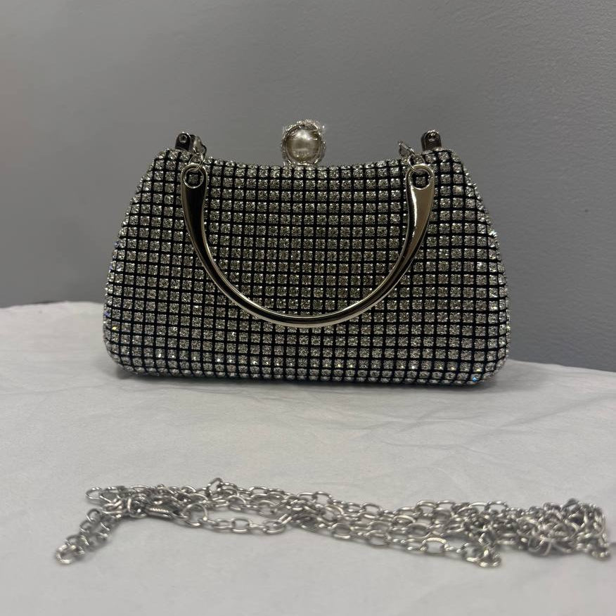 Luxury Gold and silver Rhinestone Evening Clutch with Pearl Clasp 👛✨⭐