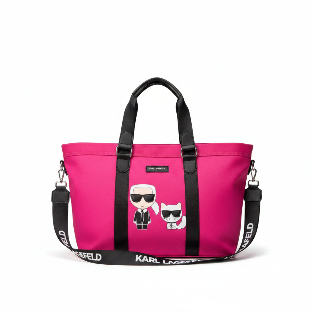 Karl Lagerfeld Pink Graphic Tote Bag with Signature Straps 🎀👜