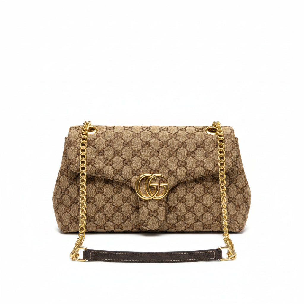 Gucci GG Monogram Canvas Bag with Gold Chain Strap ✨👜