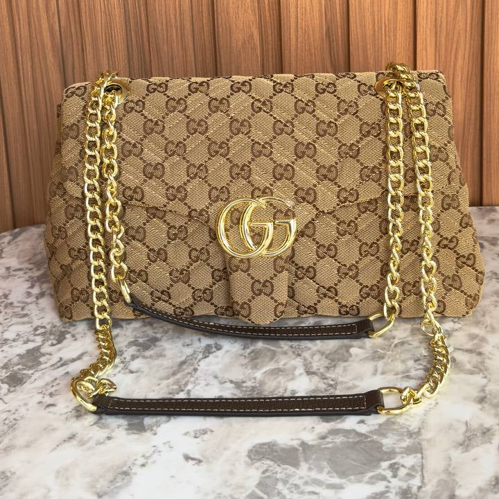 Gucci GG Monogram Canvas Bag with Gold Chain Strap ✨👜