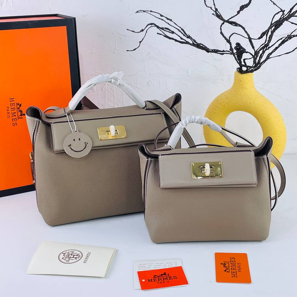 Elegant Off-White Genuine Leather Handbag with Gold Hardware 👜✨