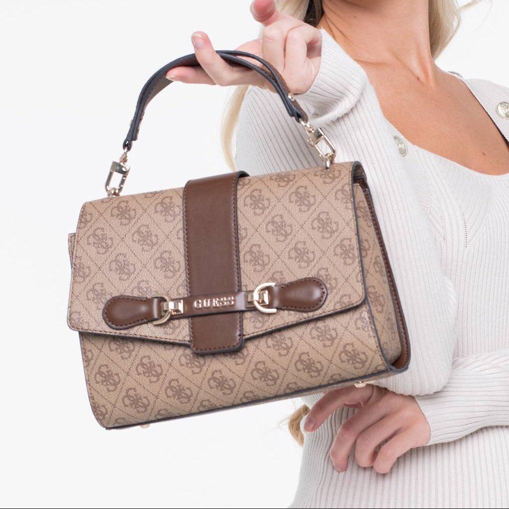 Guess Signature Flap Handbag with Gold Tone Hardware 👜✨
