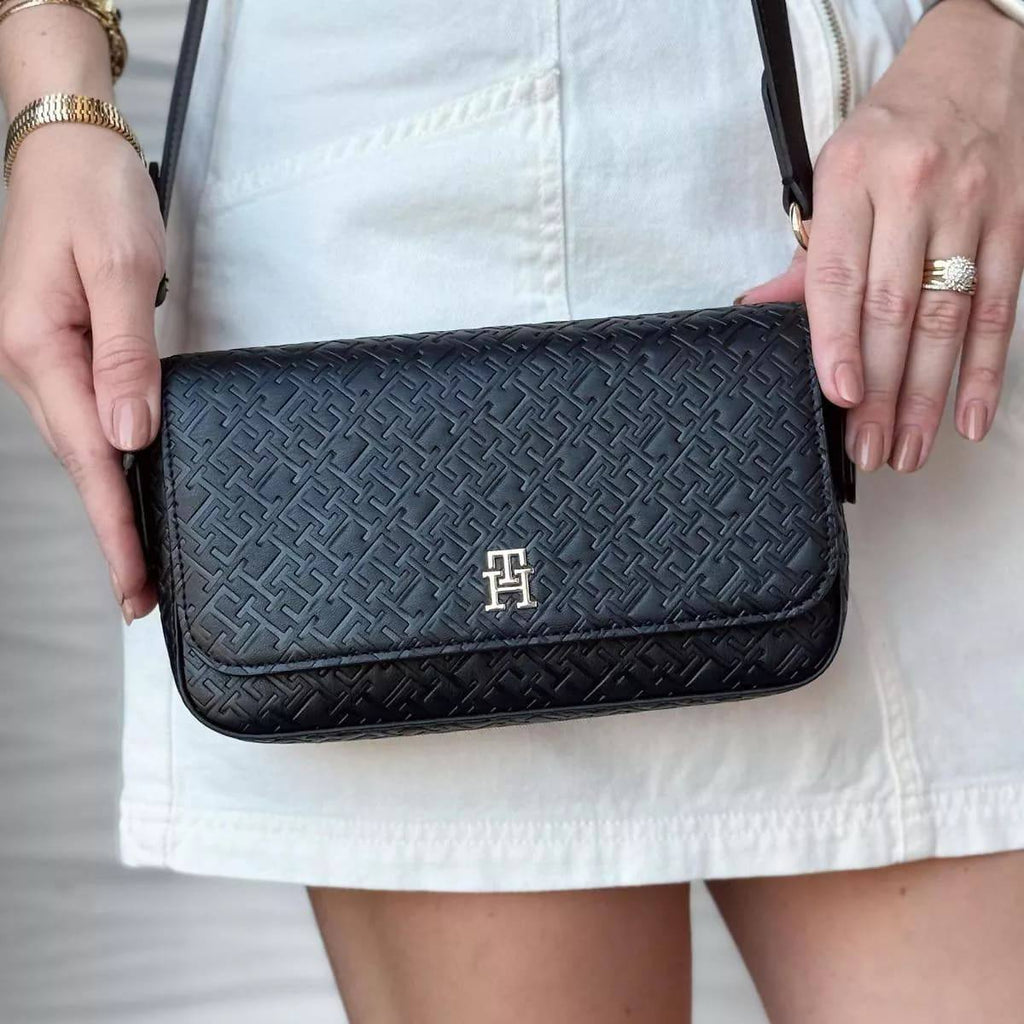 Tommy Hilfiger Monogram Embossed Shoulder Bag with Gold Hardware ✨👜