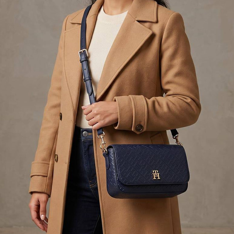 Tommy Hilfiger Monogram Embossed Shoulder Bag with Gold Hardware ✨👜