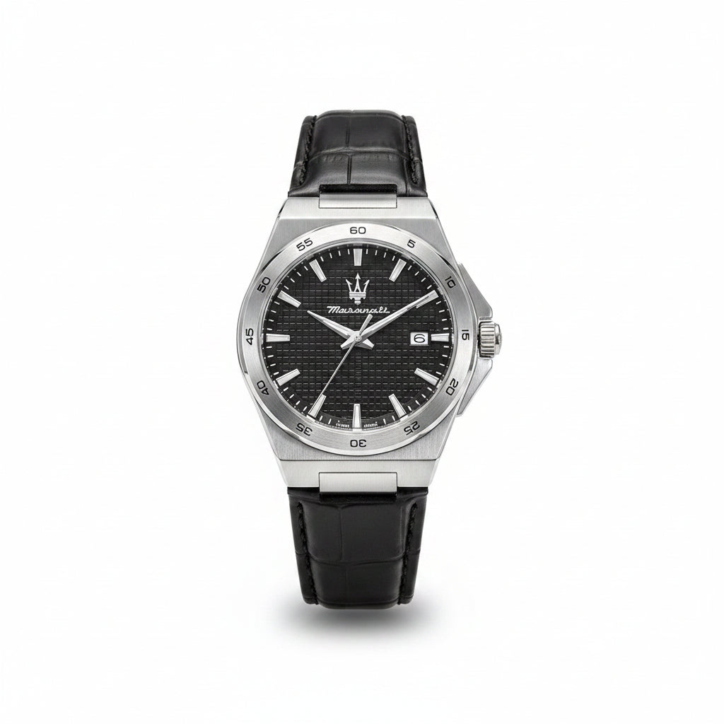 Maserati Potenza Automatic Watch with Textured Black Leather Strap