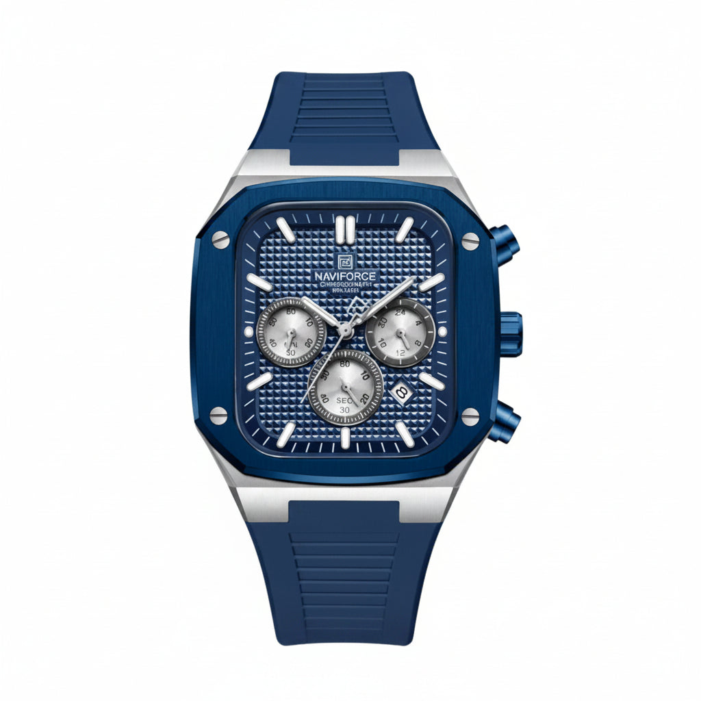 NAVIFORCE Square Chronograph Watch in Deep Blue Silicone