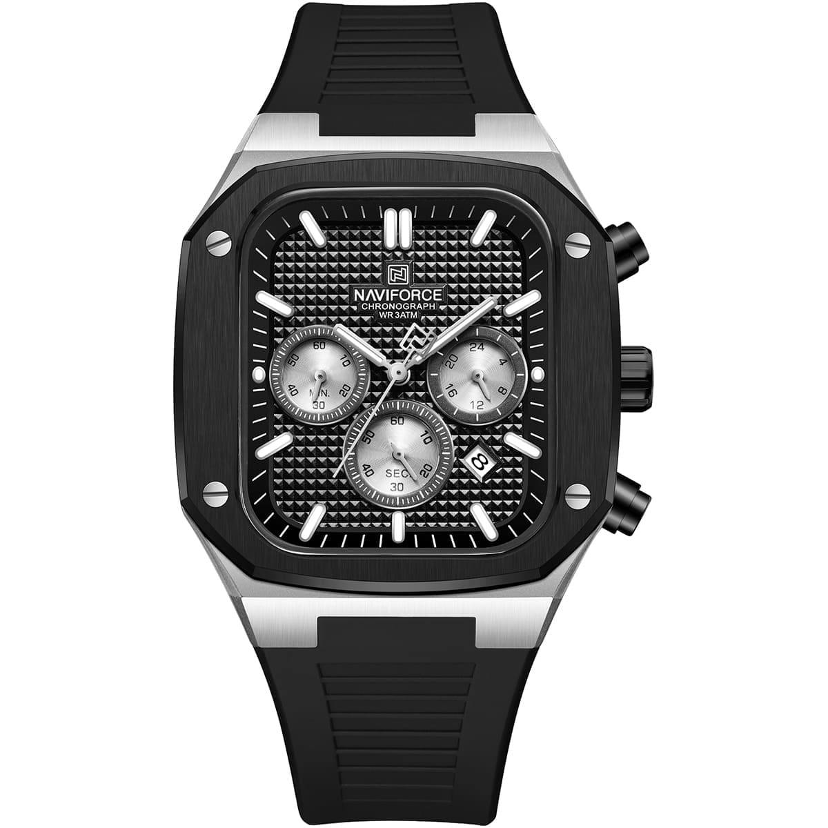 NAVIFORCE Square Chronograph Watch in Deep Blue Silicone