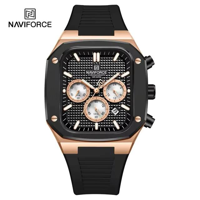 NAVIFORCE Square Chronograph Watch in Deep Blue Silicone