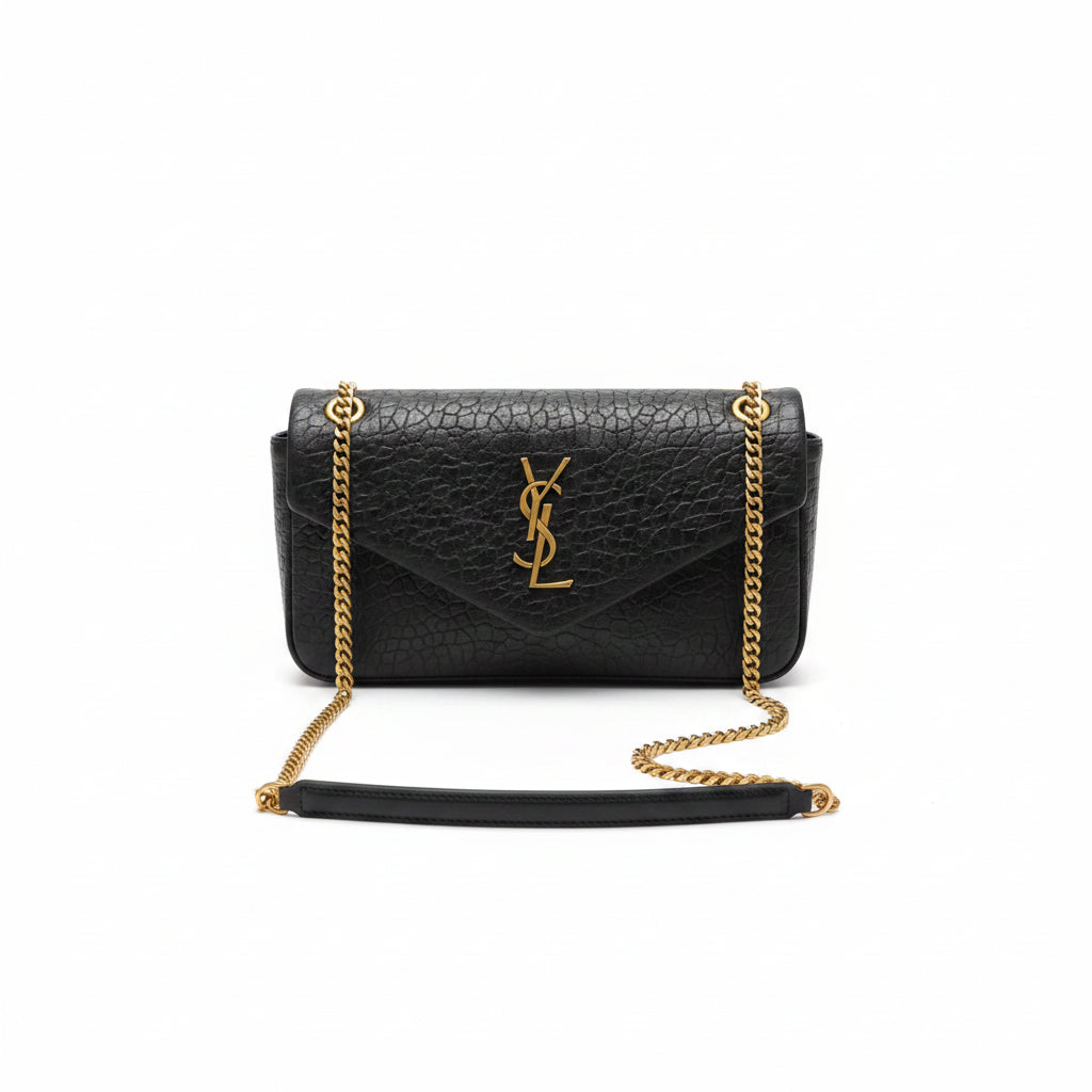 Y.S.L Textured Leather Chain Bag in Black