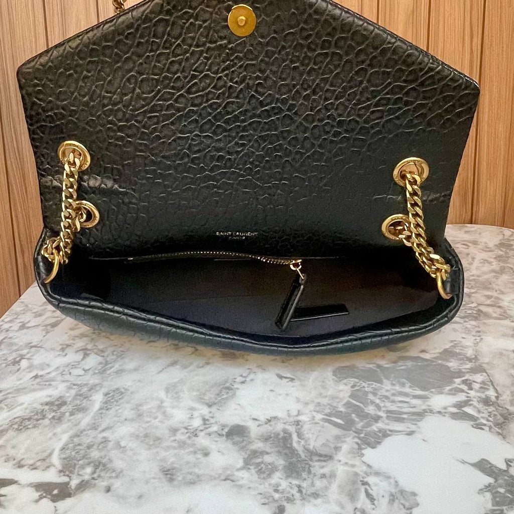 Y.S.L Textured Leather Chain Bag in Black