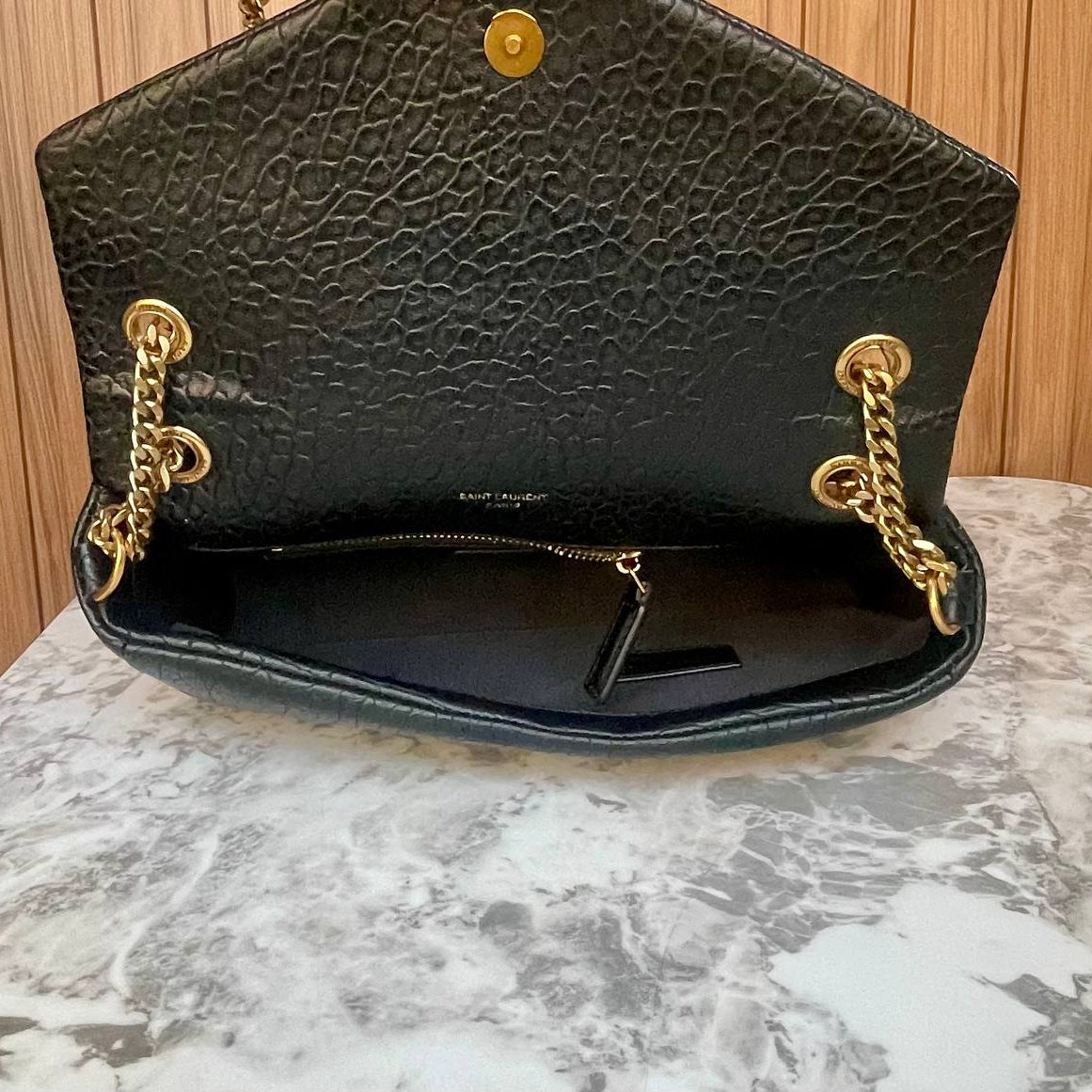 Y.S.L Textured Leather Chain Bag in Black