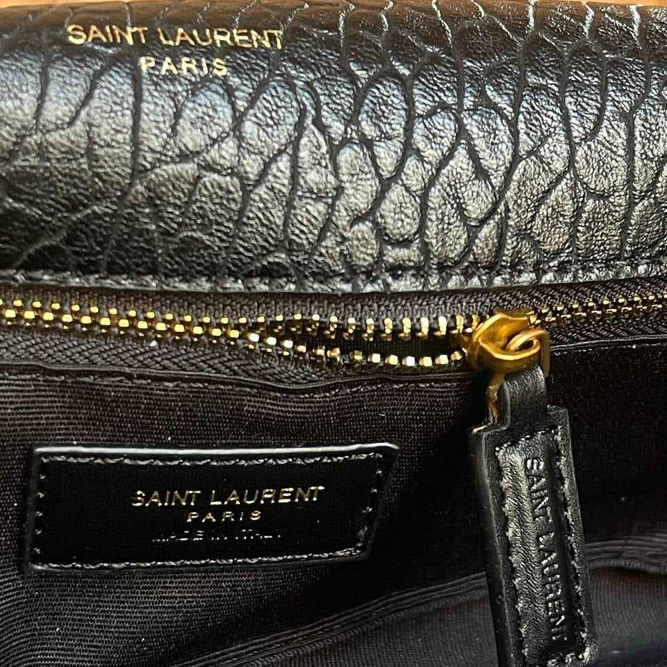 Y.S.L Textured Leather Chain Bag in Black