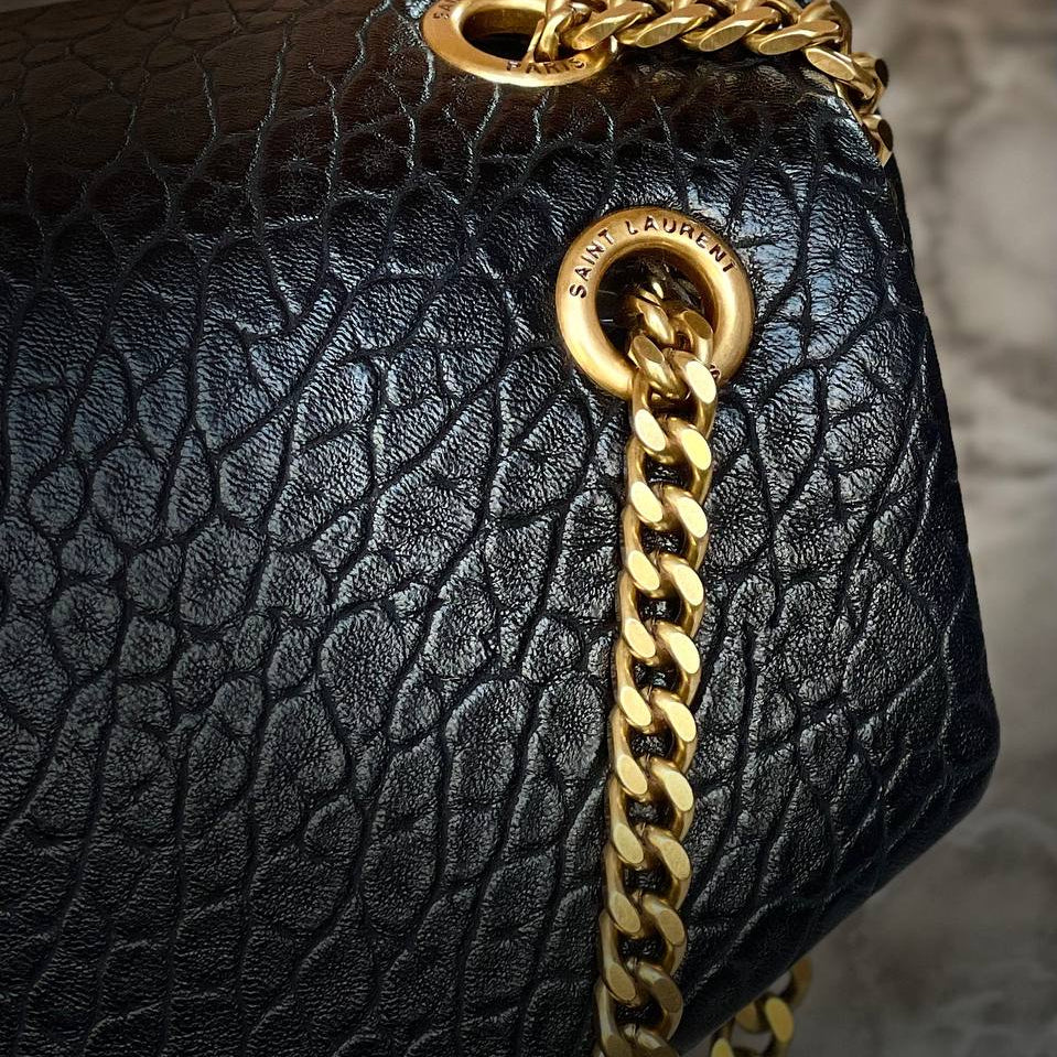 Y.S.L Textured Leather Chain Bag in Black